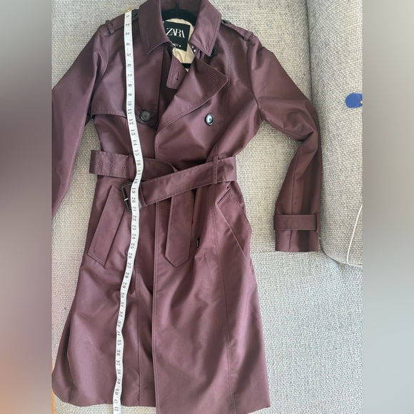 ZARA ZW Collection Water-Repellent burgundy Trench Coat – Size Medium - Picture 9 of 14
